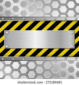 metallic plaque on warning background