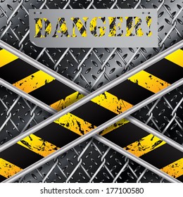 Metallic plate background with X shaped grunge stripes and wired fence