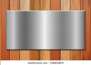 Metallic plate on wooden background vector design illustration