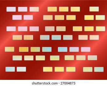Metallic plates with cutouts and a colorful mesh behind
