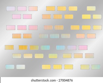 Metallic plates with cutouts and a colorful mesh behind