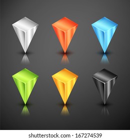 Metallic pointers with different colors. Metallic infographics 3d pointers