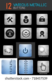 Metallic polish web internet buttons set, vector illustration