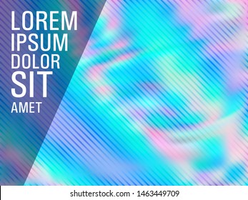 Metallic poster glitch holographic vector layout design. Liquid abstract blur splashes backdrop. Blurry glitch hologram gradient background for poster.