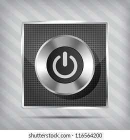 metallic power button icon on the striped background