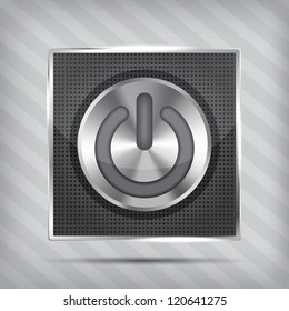 metallic power button icon on the striped background