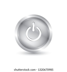 Metallic Power On/Off Shine Silver Plate Button on White Background