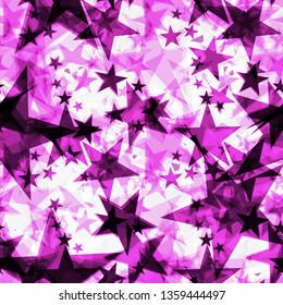 Metallic purple glowing dark golden stars on a light background in the projection. Pattern to decorate any holiday and bright events.