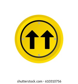 metallic realistic circular frame same direction arrow road traffic sign vector illustration