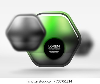 Textura metálica realista sobre hexágonos 3d, fondo digital vectorial. Resumen de fondo plantilla de tecnología futurista