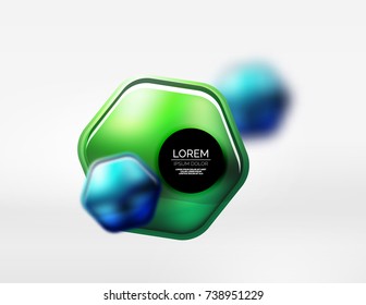Metallic realistic texture on 3d hexagons, vector digital backdrop. Abstract background futuristic techno template