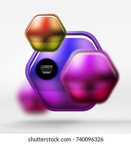 Textura metálica realista sobre hexágonos 3d, fondo digital vectorial. Resumen de fondo plantilla de tecnología futurista