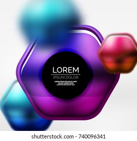 Metallic realistic texture on 3d hexagons, vector digital backdrop. Abstract background futuristic techno template