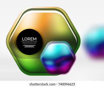 Metallic realistic texture on 3d hexagons, vector digital backdrop. Abstract background futuristic techno template