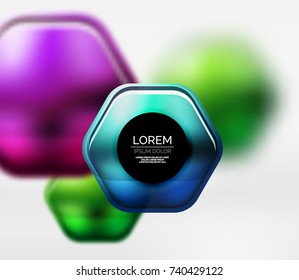 Metallic realistic texture on 3d hexagons, vector digital backdrop. Abstract background futuristic techno template