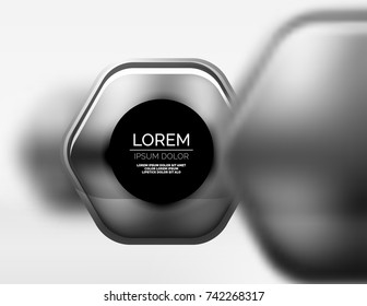 Metallic realistic texture on 3d hexagons, vector digital backdrop. Abstract background futuristic techno template