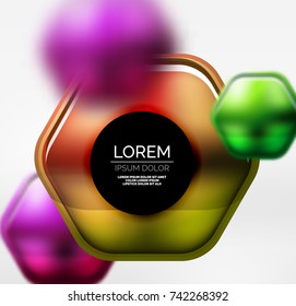Metallic realistic texture on 3d hexagons, vector digital backdrop. Abstract background futuristic techno template
