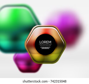 Textura metálica realista sobre hexágonos 3d, fondo digital vectorial. Resumen de fondo plantilla de tecnología futurista