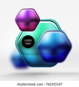 Textura metálica realista sobre hexágonos 3d, fondo digital vectorial. Resumen de fondo plantilla de tecnología futurista