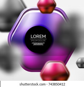 Metallic realistic texture on 3d hexagons, vector digital backdrop. Abstract background futuristic techno template