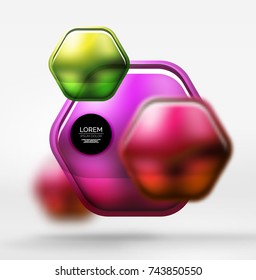 Metallic realistic texture on 3d hexagons, vector digital backdrop. Abstract background futuristic techno template