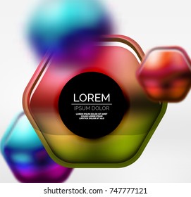 Metallic realistic texture on 3d hexagons, vector digital backdrop. Abstract background futuristic techno template