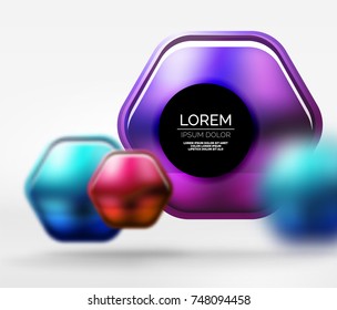 Metallic realistic texture on 3d hexagons, vector digital backdrop. Abstract background futuristic techno template