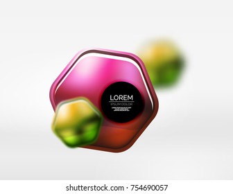 Textura metálica realista sobre hexágonos 3d, fondo digital vectorial. Resumen de fondo plantilla de tecnología futurista