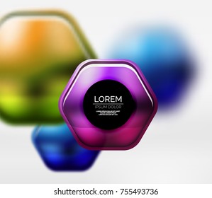 Metallic realistic texture on 3d hexagons, vector digital backdrop. Abstract background futuristic techno template