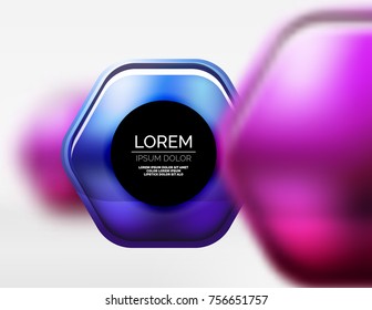 Metallic realistic texture on 3d hexagons, vector digital backdrop. Abstract background futuristic techno template