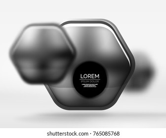 Textura metálica realista sobre hexágonos 3d, fondo digital vectorial. Resumen de fondo plantilla de tecnología futurista