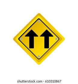 metallic realistic yellow diamond shape frame same direction arrow road traffic sign vector illustration