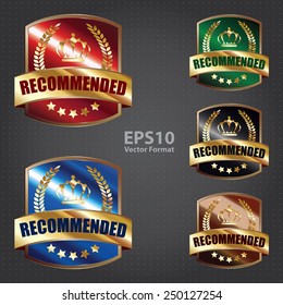 metallic recommended shield sticker, badge, icon, stamp, label, banner, sign, vector format