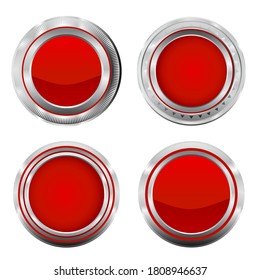 Metallic red buttons.Vector illustration of realistic metallic badge button collection.