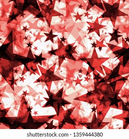 Metallic red glowing dark golden stars on a light background in the projection. Pattern to decorate any holiday and bright events.