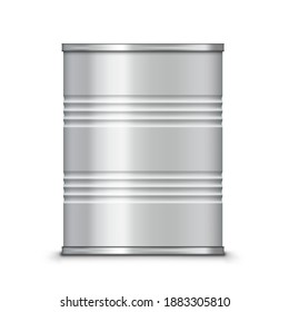 Metallic Ribbed Tin Can. Canned Food. EPS10 Vector