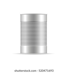 Metallic Ribbed Tin Cans. Canned food. Mockup for your design. Product packaging vector illustration.