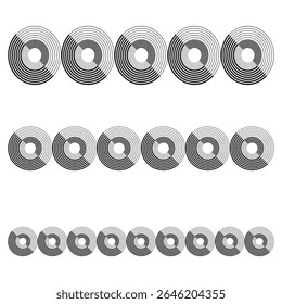 Objetos de anel metálico. Elementos circulares empilhados. Formas geométricas abstratas. Ilustração do volume de prata.