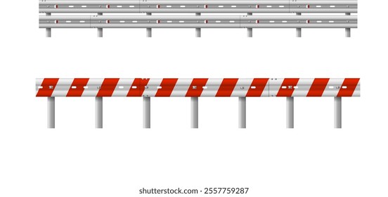 Metallic road barrier fence. 3d roadblock for safety on highway. Metallic road barrier fence. Vector