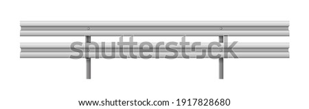 Metallic road barrier fence, realistic design isolated on white background. 3d roadblock for safety on highway. Vector illustration