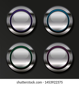 Metallic round buttons set web icon steel glossy