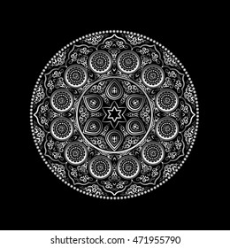 Metallic Round Ornament Pattern on black - Arabic, Islamic, East style. Vector illustration for greeting card, postcard, invitation, poster, banner etc. Oriental decorative element