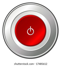 Metallic and ruby red power button over white