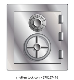 Metallic safe for storage of valuables.