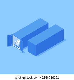 Metallic Safety Container For Cargo Warehouse Storage And Transportation Industrial Commercial Business Isometric Vector Illustration. Freight Construction Materials Delivery Service Isolated