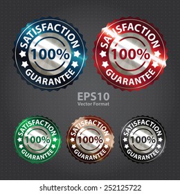 metallic satisfaction guarantee 100% sticker, sign, badge, icon, label, vector format