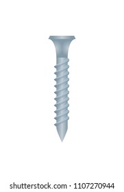 Metallic screw isolated on white background. Construction hardware, metalwork accessory vector illustration.