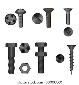 metallic screw set isolated on white background. Vector illustration.