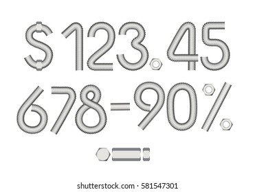 Metallic set digits and characters for the hardware shop price tags. Editable.