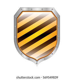 metallic shield with diagonal stripe